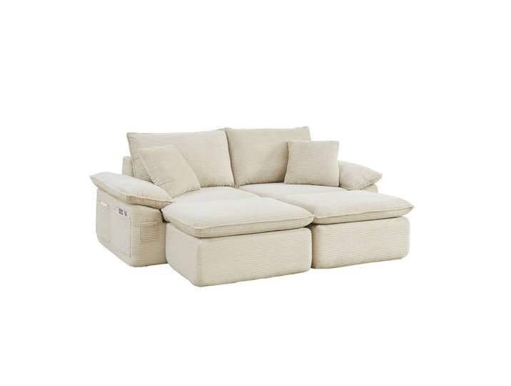 Canapé 2 places beige avec repose-pieds et rangements