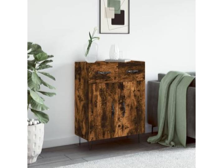 HEFZGDB Modernes Sideboard Räuchereiche aus Holzwerkstoff mit glatter Oberfläche, Metallbeinen und robuster Oberplatte, bietet viel Stauraum und praktische Türen für EIN stabiles