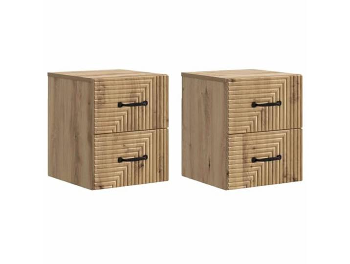 Makastle Schwebend Nachttisch 2er Set, Beistelltisch Artisan-Eiche