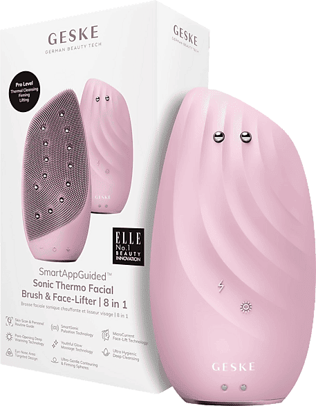 Limpiador facial - Geske Sonic Thermo Facial Brush & Face-Lifter 8 en 1, Reafirma y tonifica piel, IPX7, Rosa