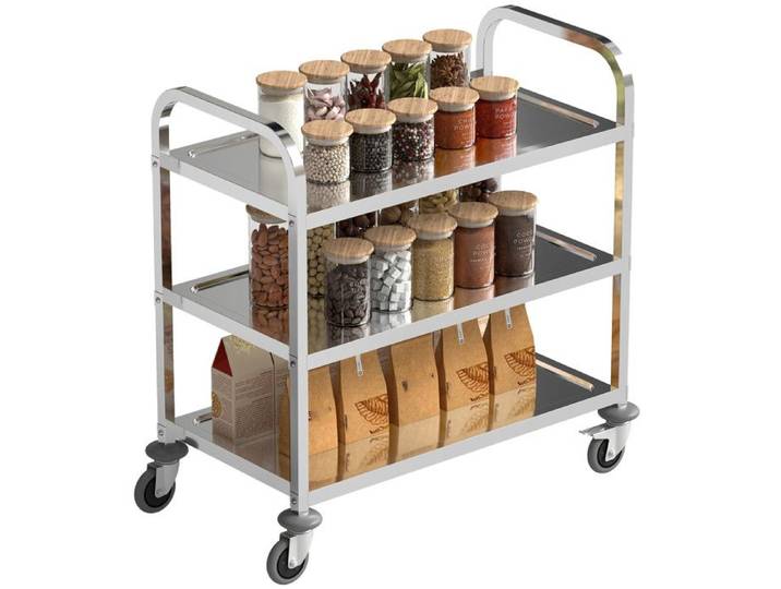 Desserte de cuisine à roulettes à 3 étagères chariot de rangement en acier inox. chariot de cuisine et salle à manger
