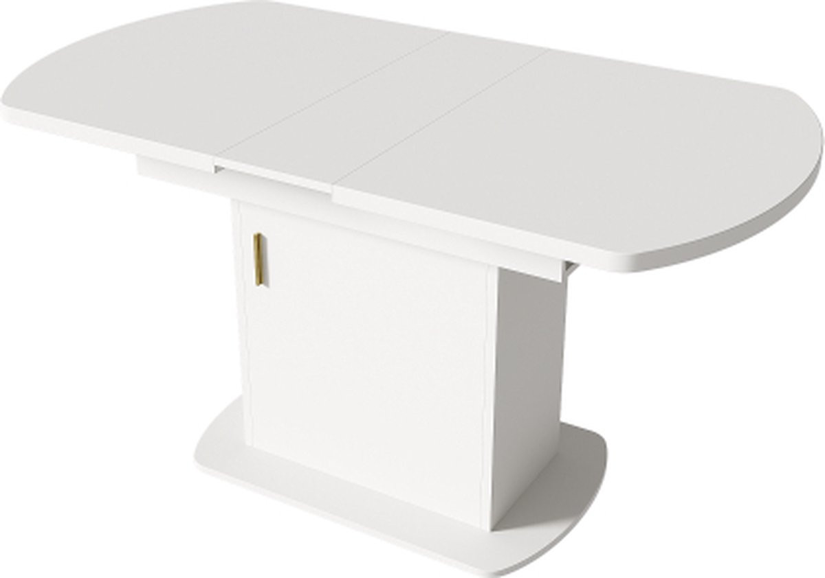 Moderne multifunctionele ovale eettafel met uitschuifbare blad en opbergruimte