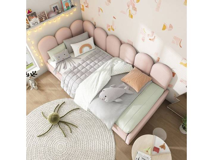 Lit de jour 90x200cm - Velours rose - Tiroirs de rangement - Design fonctionnel