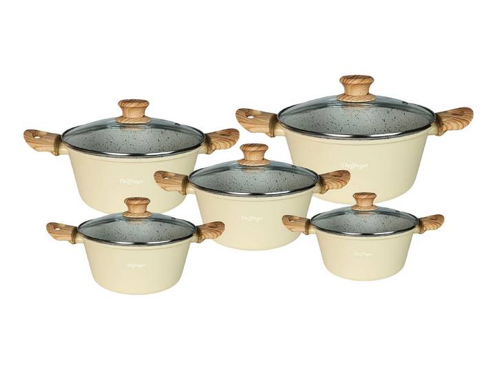 Cheffinger Topf-Set Kochtopf Kasserolle Topf Set 10-tlg Glasdeckel Induktion Cheffinger, Material: Aluminium, Glas