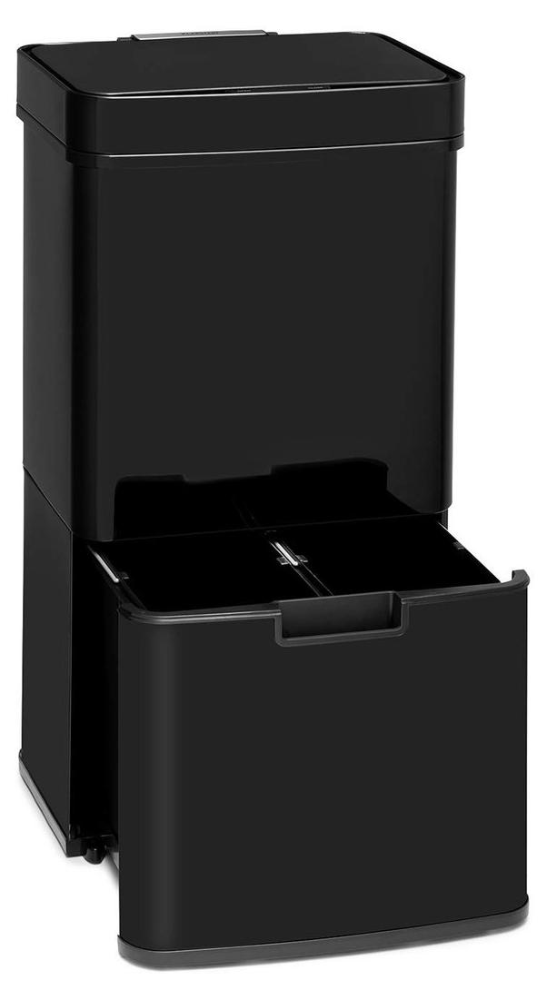 Mülleimer mit Trittpedal - Sensor-Mülleimer - Edelstahl, schwarz - 72 Liter - Mit Deckel - Mit Rollen