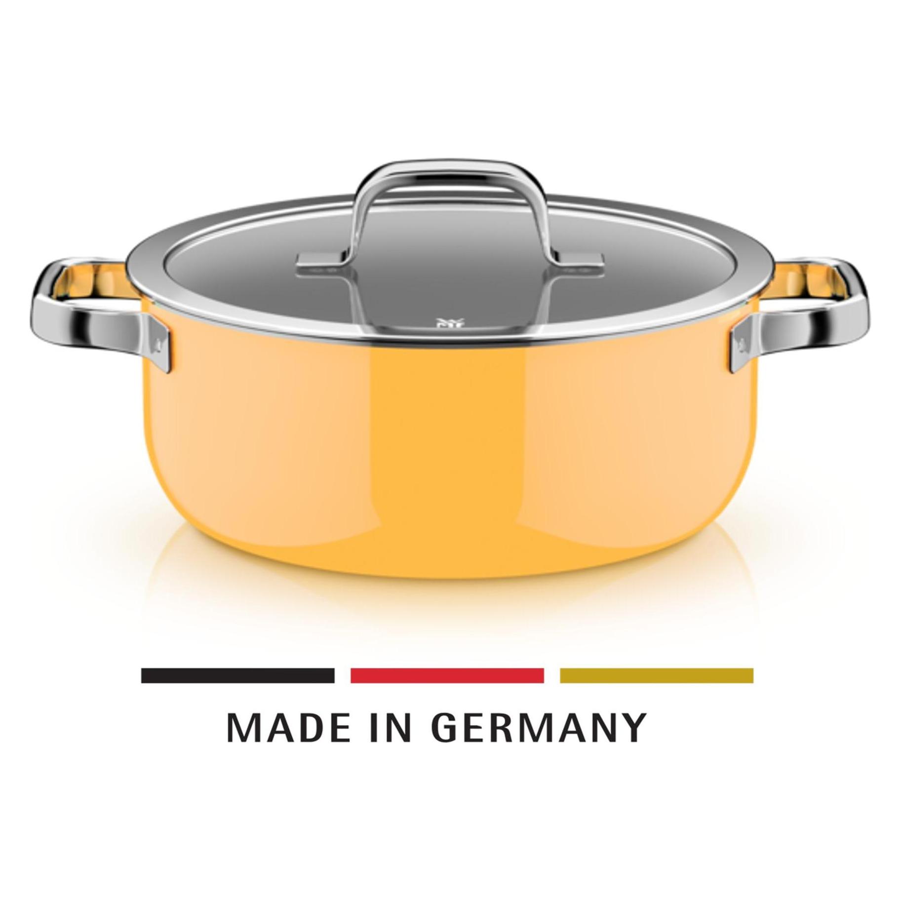 WMF Fusiontec Mineral Pro, Bratentopf mit Deckel, 24 cm, Mango Yellow (Bräter + Schmortopf, Edelstahl) (3201114158)