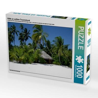 CALVENDO Puzzle Hütte an weißem Traumstrand 1000 Teile Puzzle quer | 1000 Teile Lege-Größe 64 × 48 cm Foto-Puzzle für glückliche Stunden