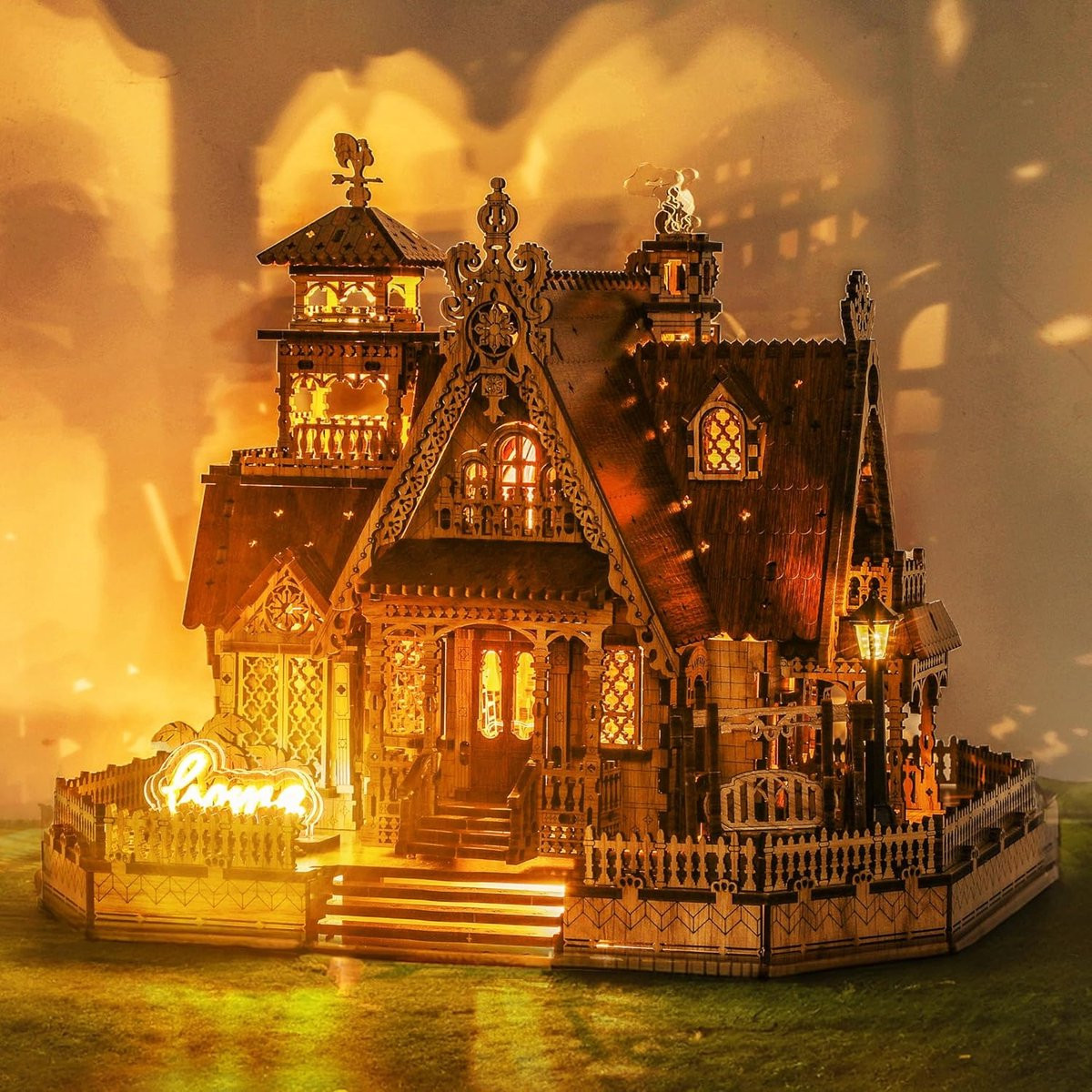 DIY 3D Houten Puzzel Platteland Cottage Model met LED Verlichting