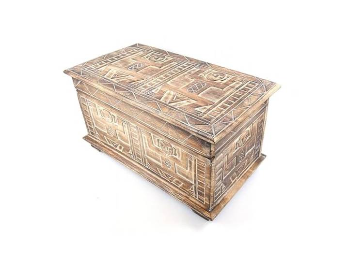 Artisanal Coffre de Rangement en Bois Style Ethnique Africain