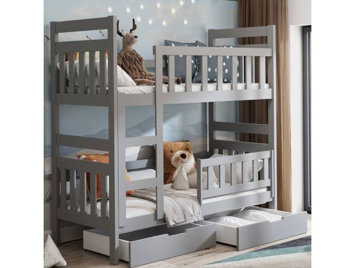 Lit superposé avec matelas - Dromi - 80x185 cm - Gris