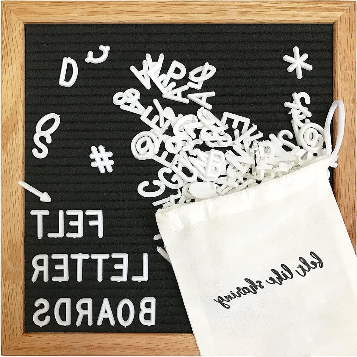 Vilt Letter Board Zwart - Wissellijst voor Berichten met 300 Witte Letters - 25,4 x 25,4 cm