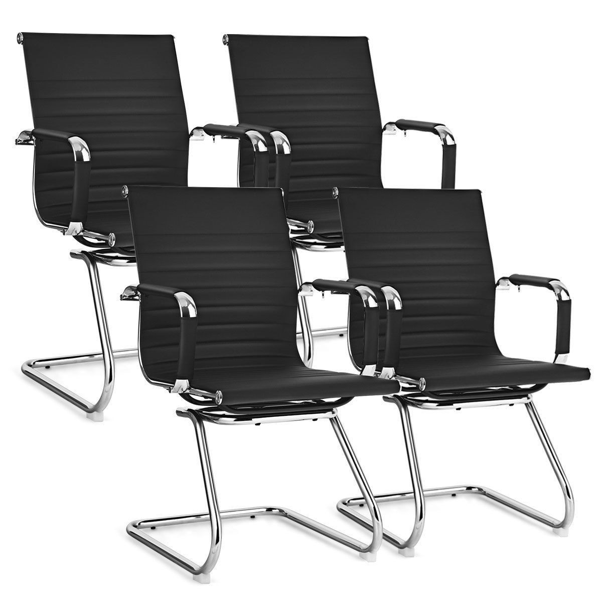 Set van 4 Costway Bureaustoelen met Rugleuning en Armleuningen van PU-Leer