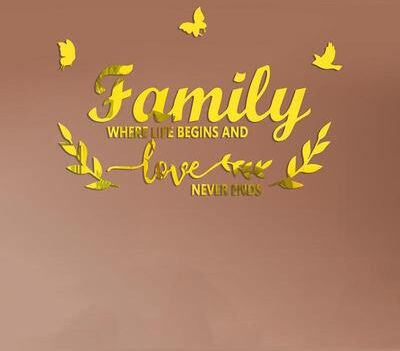 Inspired Deals Family Love Mirror Wall Sticker Acrylic Mirror Wall Decor Self Adhesive Decorative Wall Mirror gold