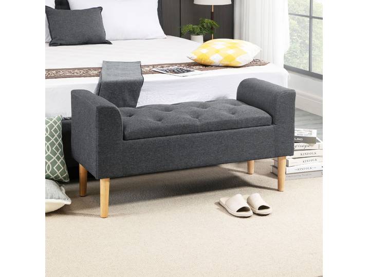 HOMCOM Banquette Coffre Chesterfield Lin Gris