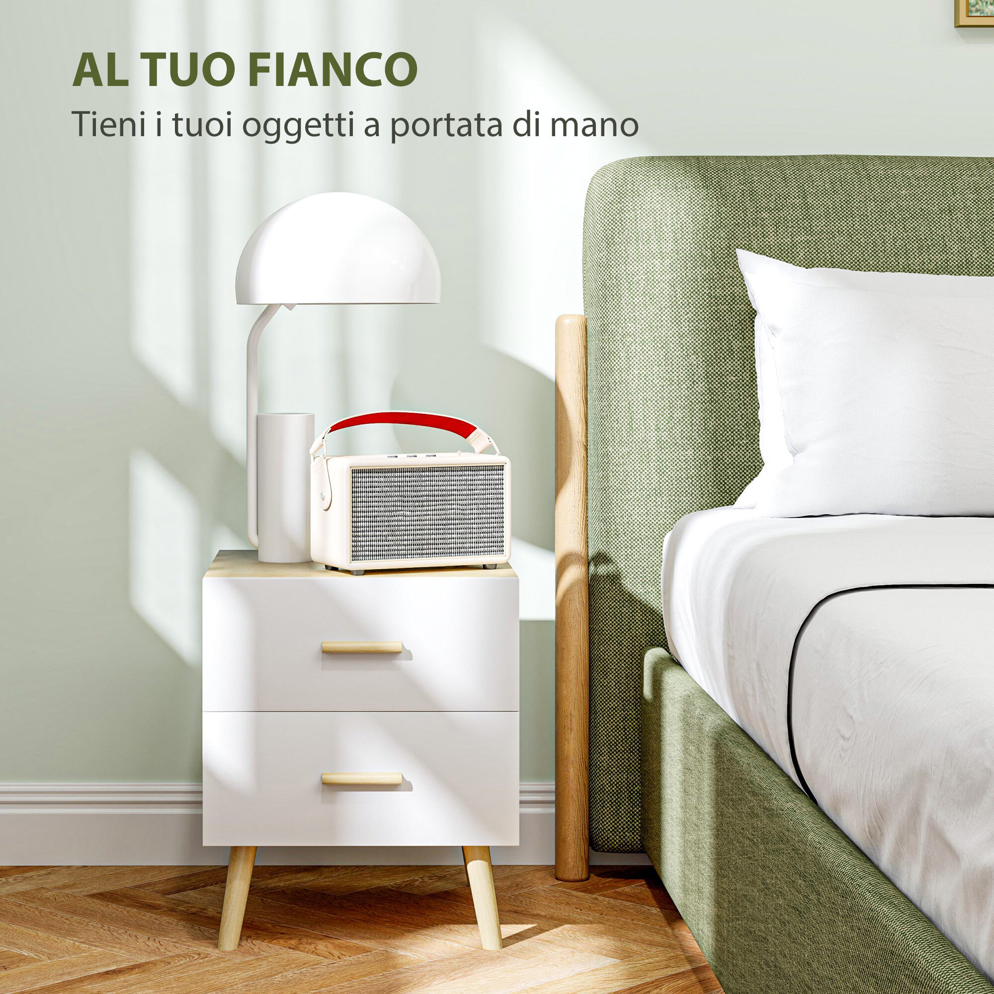 giordanoshop Comodino in Stile Scandinavo 40x40x50 cm con 2 Cassetti in Legno Bianco...