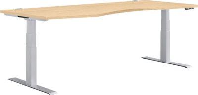 Schäfer Shop Genius Schreibtisch MODENA FLEX, elektrisch höhenverstellbar, Freiform, Ansatz links, B 1800 mm, Ahorn/weißalu