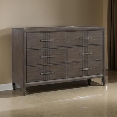 Benjara Wali 62 Inch Dresser, 6 Drawer, Black Handles, Modern Walnut Brown Finish