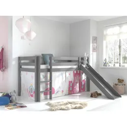 Spielbett Pino inkl. Rutsche mit Textilset Vorhang versch. Designs