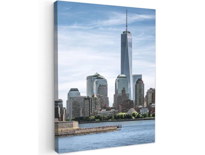 MuchoWow Leinwandbild - New York - Freiheitsstatue - Wasser - 60x80 - Gemälde, Hellblau, Textil, Kiefer, Abstrakt, Rechteckig, 60x80 cm, gerahmt, Bilder & Rahmen, Bilder, Wandbilder
