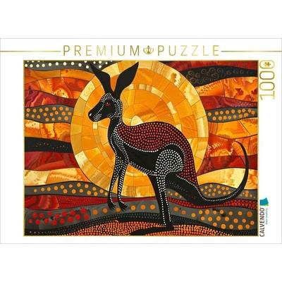 CALVENDO Puzzle Känguru im Sonnenuntergang - im Stil der Kunst der Aborigines | 1000 Teile Lege-Größe 64x48cm Foto-Puzzle für glückliche Stunden