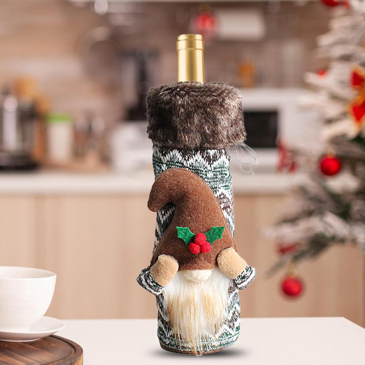 Kerstkabouters Fleshoezen Groen - Wijnfles Decoratie - 33 cm Hoog
