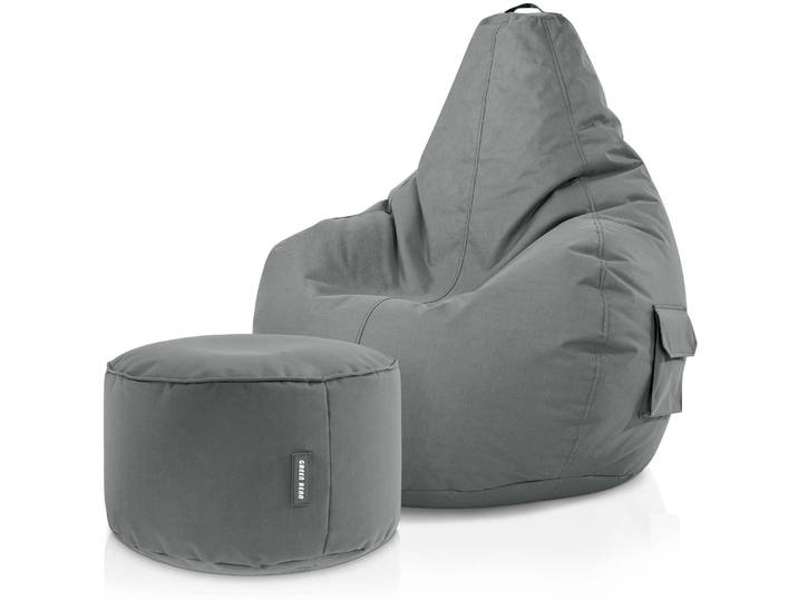 Gaming Sitzsack + Pouf Cozy im Set aus PVC - Grau