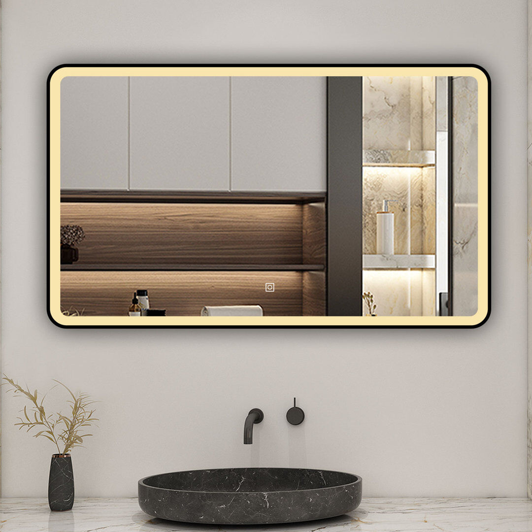 Latitude Run Akash Aluminium Rectangle Wall Vanity Mirror Black 60cm x 100cm