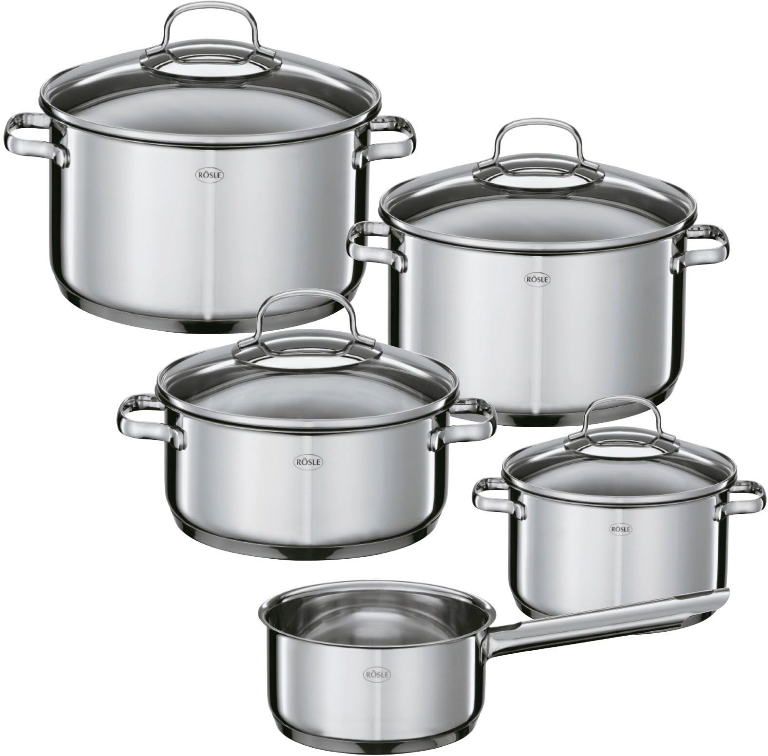 Topf-Set RÖSLE "ELEGANCE", silber (silberfarben), B:54cm H:28cm L:31cm, Töpfe, Topf-Set, spülmaschinen- und induktionsgeeignet