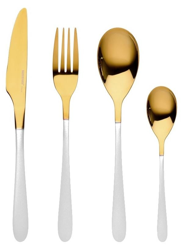 Bergner Europe Lisboa Bestekset, 16-delig, roestvrij staal, wit/goud, BG-45150-WH