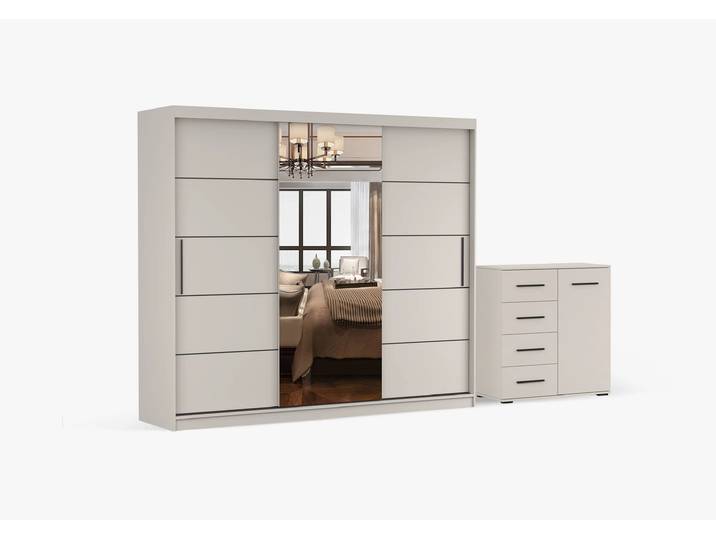 Schwebetürenschrank und Kommode 2er-Set ALBA I K/FRIDA MINI 01 KK Kaschmir Kaschmir + Spiegel