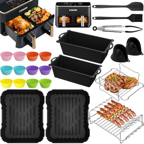 Kitcanis Airfryer-accessoires voor Cosori Dual Zone 8,5 l, inclusief siliconen vormen, grillrooster en broodbakvormen voor COSORI R903/R901