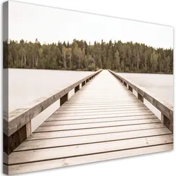 LEINWANDBILD Pier See Wald Landschaft beige 120x80cm