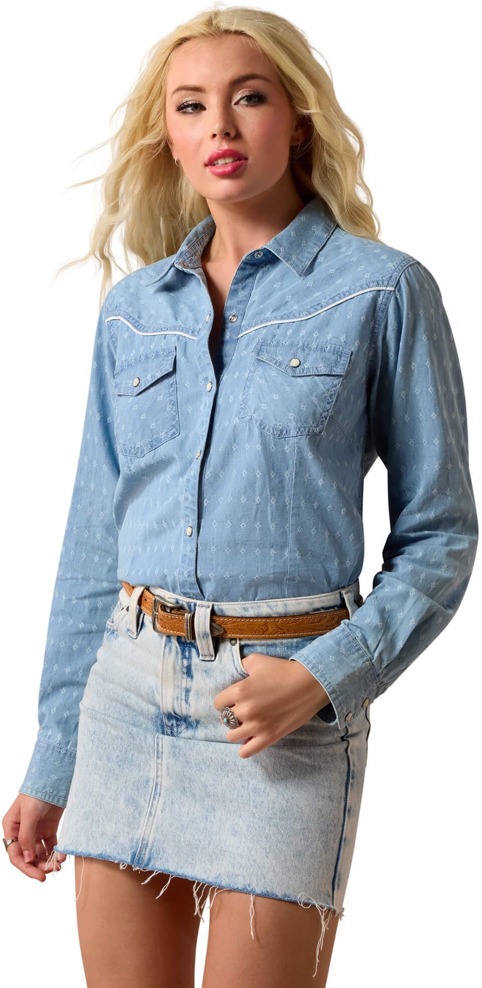 Women's Jade Western Snap Shirt in Chambray Dobby, Size: Small by Ariat