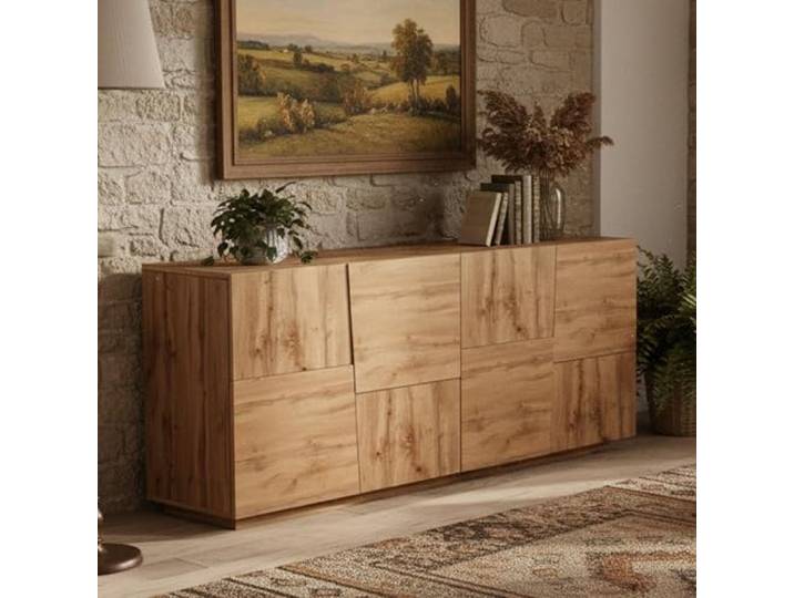Dmora - Kommode Yago, Wohnzimmer-Buffet, modernes Wohnzimmer-Kommode mit 4 Türen, 200x44x86 cm, Eiche