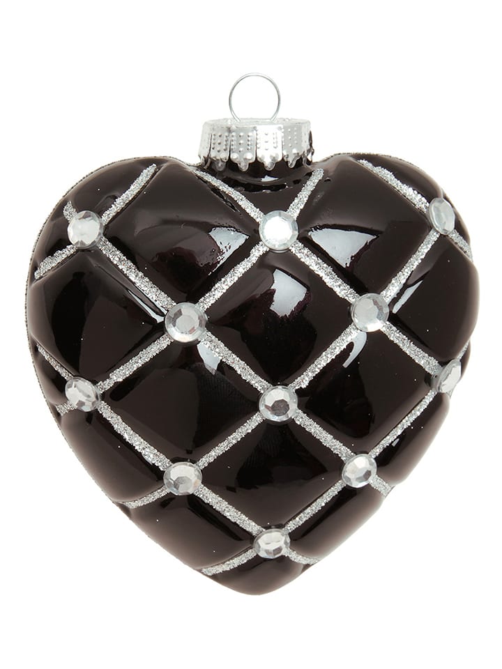 Krebs Glas Lauscha Christbaumornament "Herz" in Schwarz - (H)10 cm - onesize