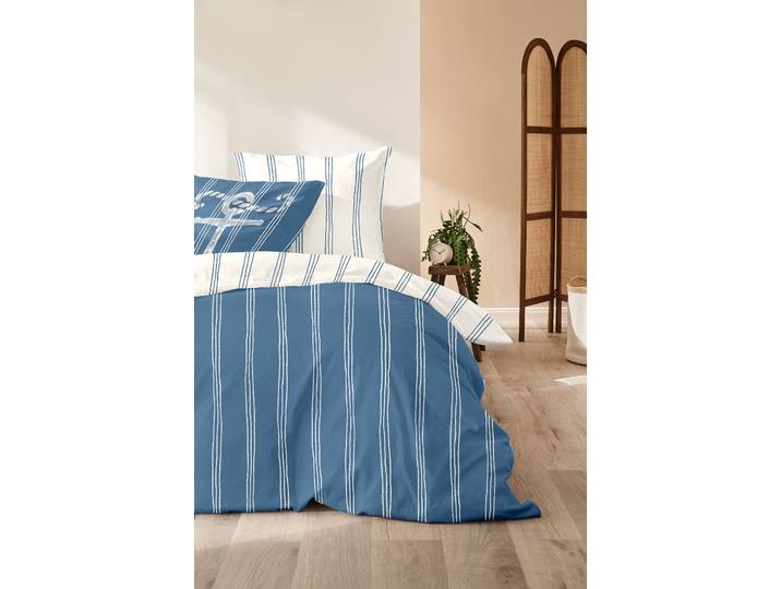 Parure de lit renforcée Anchor 155 x 220 cm + oreiller 80 x 80 cm Blanc/Bleu/Bleu cobalt