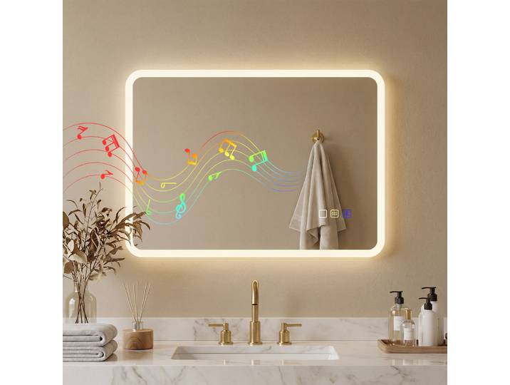 HOMCOM Miroir LED Salle de Bain 50x70cm Anti-buée Argent
