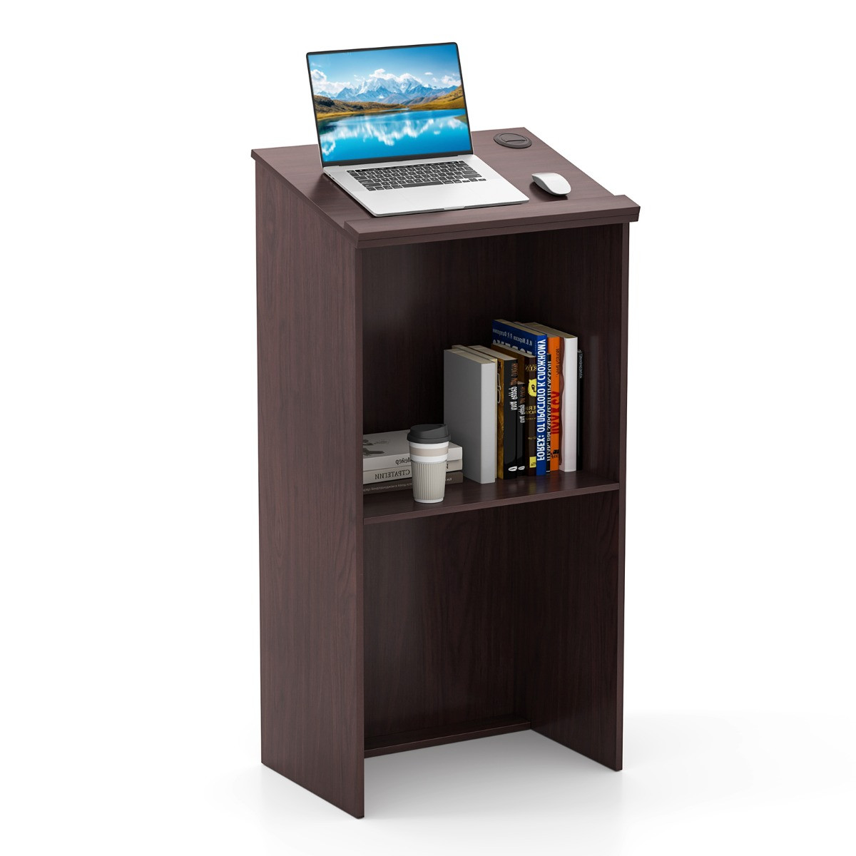 Costway Lessenaar Lectern Staande Bureau van Hout voor Klaslokalen en Kantoor - Bruin