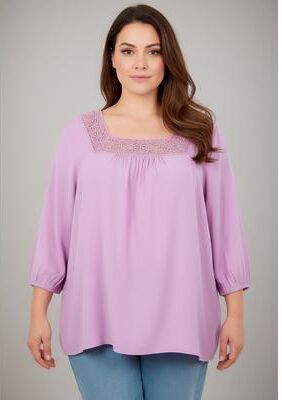 Plus Size Women's Lace Neckline Peasant Blouse by Avenue in Violet (Size 20)