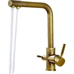 KLARWERK® Felix | 3-Wege Armatur Edelstahl Retro Gold Messing | Filter Trinkwasser Wasserhahn Küche | Osmose Mischbatterie U-Auslauf 3 Anschlüsse