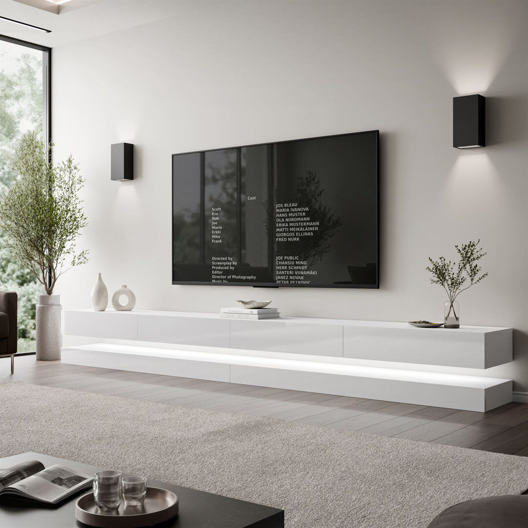 Metro SKY 280 TV stand white / high-gloss white 88"