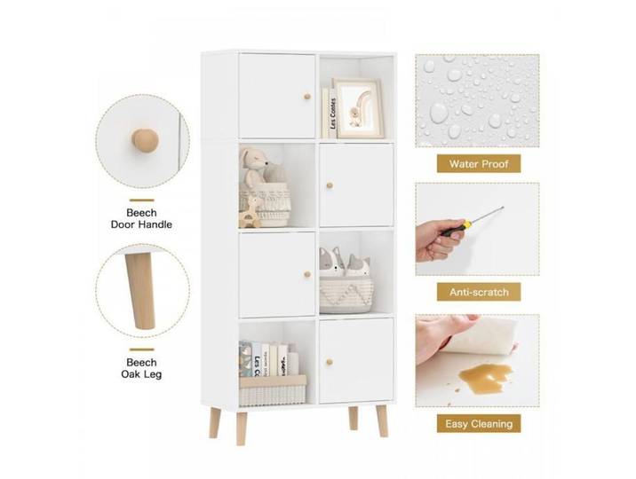 MENGDA-Bibliothèque 4 Niveaux-Étagère de Bureau avec Portes-Meuble de Rangement-Avec 8 Compartiments-Blanc-64.5x30x138cm