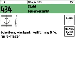 U-Scheibe DIN 434 vierkant keilförmig 11 Stahl feuerverz. Neigung 8% 100Stück
