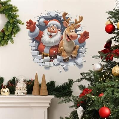 Inspired Living Festive 3D Santa & Rudolf Christmas Wall Stickers Removable Self Adhesive Holiday Window & Wall Decals Festive 3D Santa & Rudolf Christmas Wall Stickers Removable Self Adhesive Holiday Window & Wall Decals