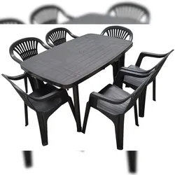 Gartenmöbel Gartentisch Gartenstuhl 7tlg Kunststoff Schwarz Stapelbar Garten Bistro