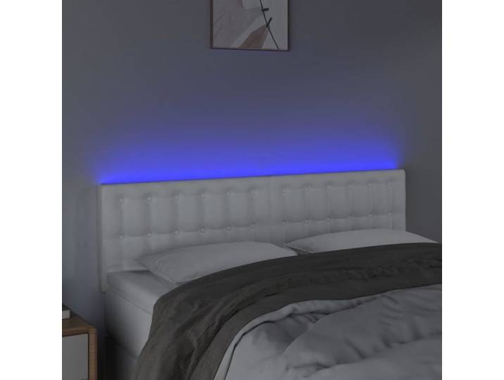 BEL ACHAT*Tête de lit à LED - Colorée - ABBOI - Entretien facile Blanc 144x5x78/88 cm Similicuir Promo884426