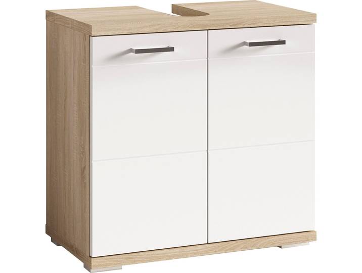 Waschbeckenunterschrank BYLIVING Nebraska , weiß (sonoma eiche, hochglanz weiß), B:60cm H:59cm T:31,5cm, FSC-zertifizierter Holzwerkstoff, MDF, Schränke, Waschbeckenunterschrank, Breite 60 cm, mit Hochglanzlackierung und verchromten Metallgriffen