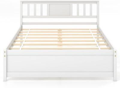 Costway Wooden Platform Bed with Headboard and Wood Slat Support White-Full Size