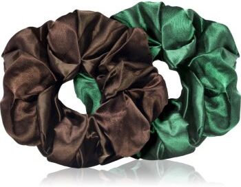BrushArt Hair Large satin scrunchie set elásticos para cabelo Brown & Green . Hair Large satin scrunchie set