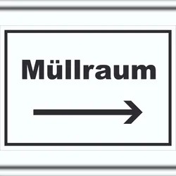 HB-Druck Müllraum Schild mit Text Richtungspfeil rechts Abfall Mülltrennung waagerecht A2 (420x594mm)